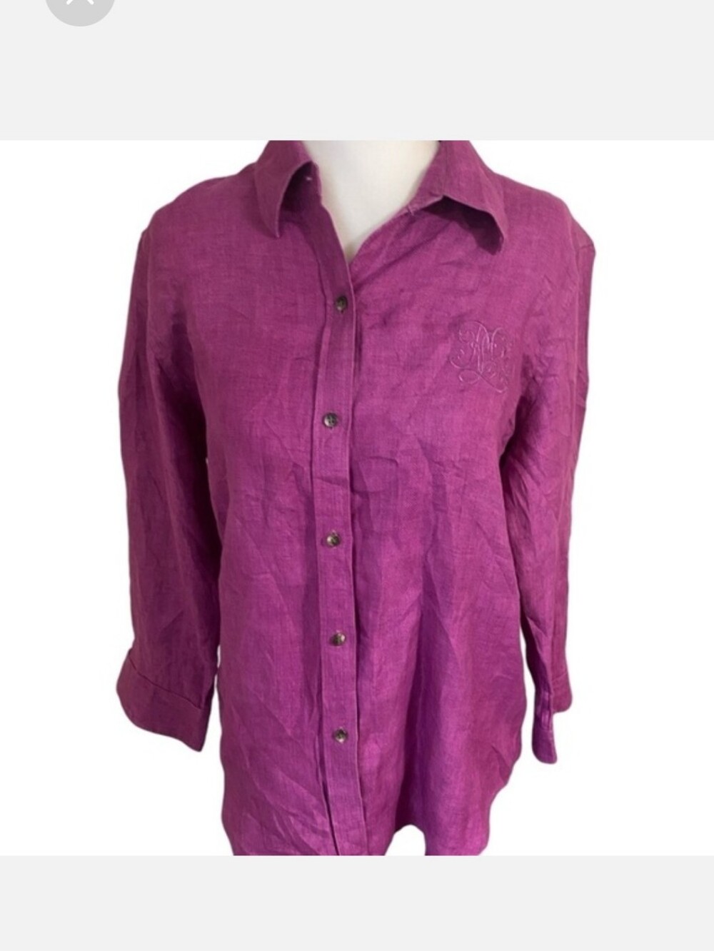Ralph Lauren Black label 100 % linen women's button up fuschia shirt plus size